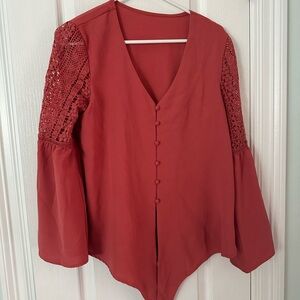 Women's Red Button-Up Top